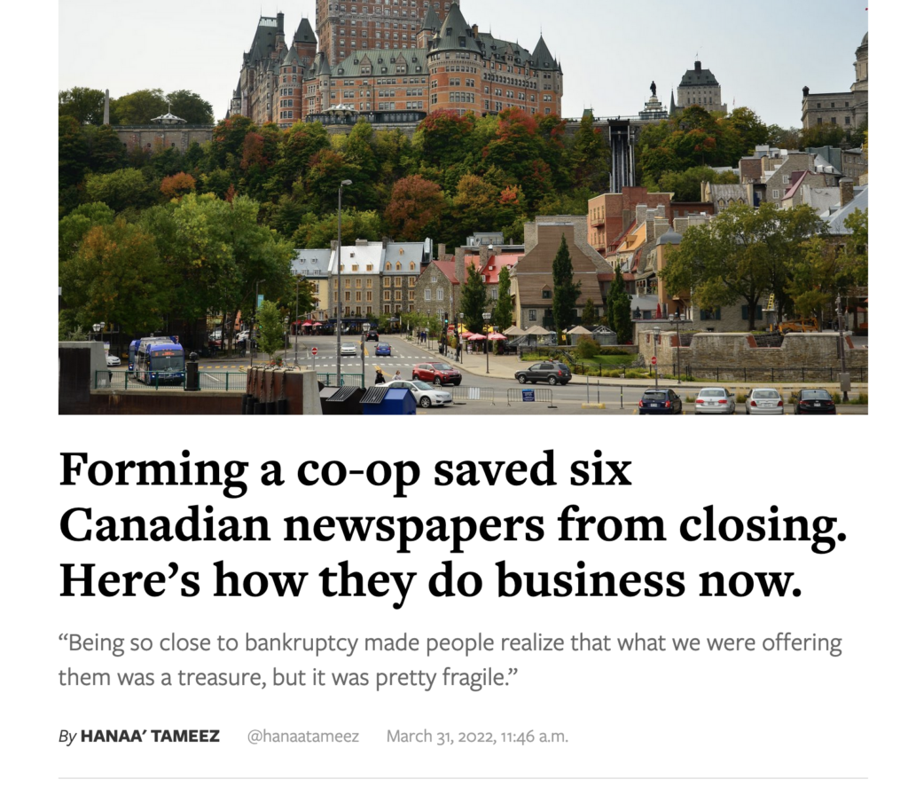 News article. Title: "Forming a co-op saved six Canadian newspapers from closing. Here's how they do business now"